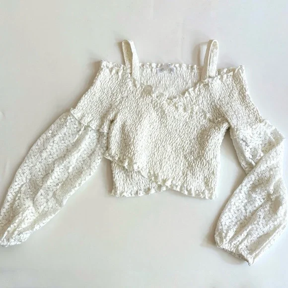 Zara lace off shoulder crop top smocked - Picture 1 of 4